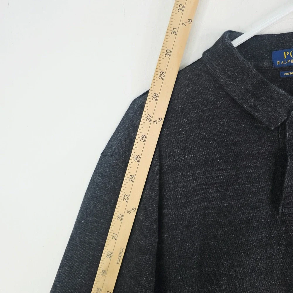 Polo Ralph Lauren Men XL Custom Slim Fit Long Sleeve Polo Shirt Heather Charcoal